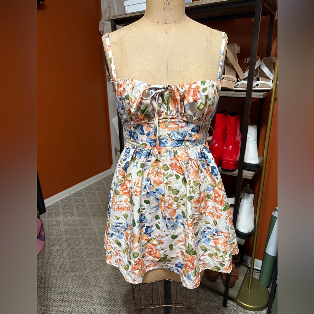 Floral Summer Dress - Orange and Blue